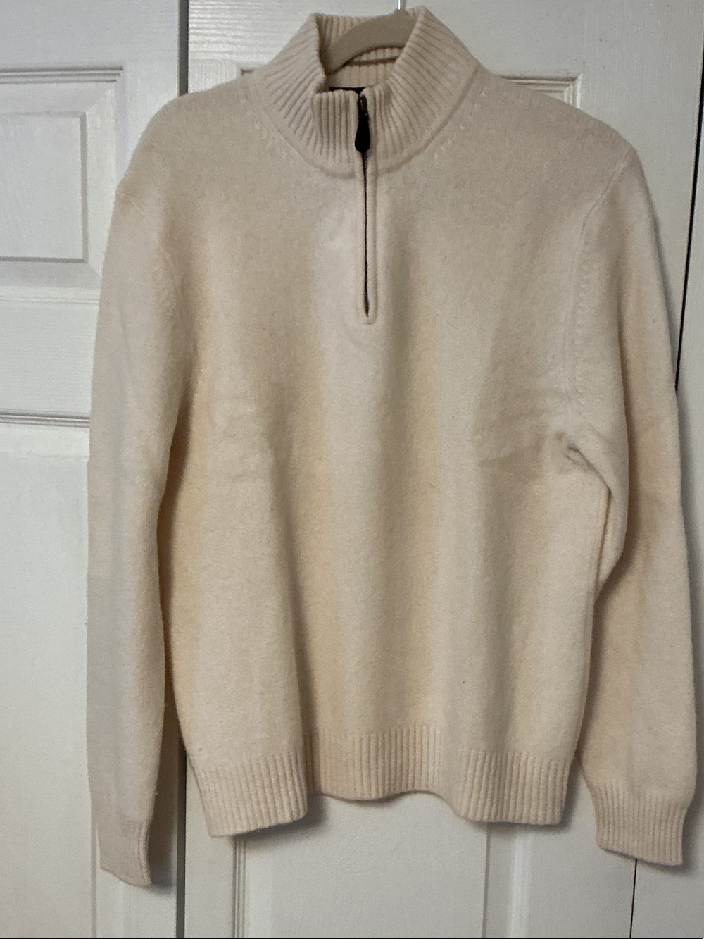 Men's 100% Wool Cream Zip-Neck Sweater Pullover